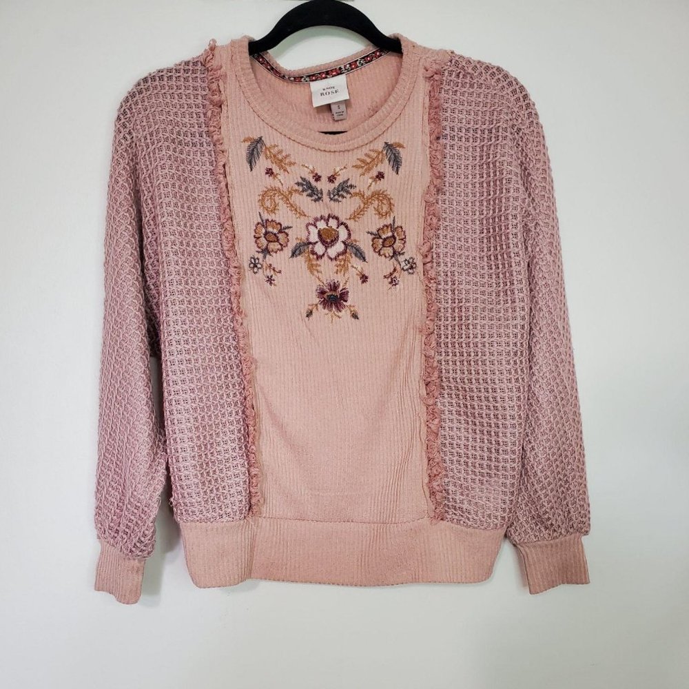Knox Rose Pink Embroidered Sweater Small